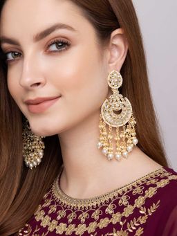 Indya - Gold White Pearl Tassel Drop Dangler Earrings