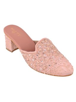 La Fiza - ZIBA - Blush Rose Embroidered Mules Heels