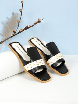 Louis Stitch - Women Dual Tone Black Open Toe Flats