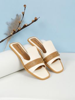 Louis Stitch - Women Dual Tone White Open Toe Flats