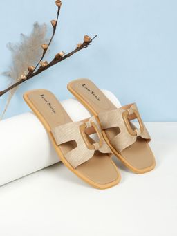 Louis Stitch - Women Open Toe Slip On Beige Flats