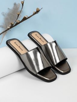 Louis Stitch - Women Metallic Grey Open Toe Flats