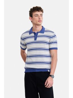 Snitch - Off-White Stripes Half Sleeves Regular Polo T-Shirt