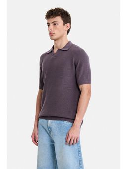 Snitch - Mauve Textured Half Sleeves Regular Polo T-Shirt