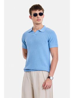 Snitch - Light Blue Textured Half Sleeves Regular Polo T-Shirt