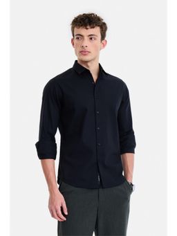 Snitch - Black Textured Full Sleeves Slim Casual Shirt