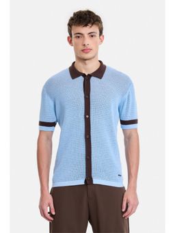 Snitch - Sky Blue Crochet Half Sleeves Regular Shirt