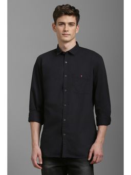 Louis Philippe - Men Black Slim Fit Solid Full Sleeves Casual Shirt