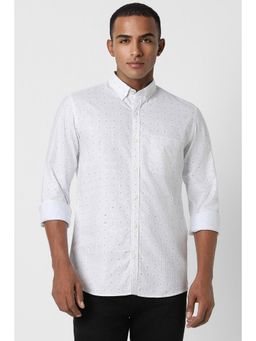 Peter England - Men White Slim Fit Print Full Sleeves Casual Shirt