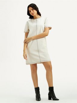 Levi's - Women Solid Round Neck White Dress (2XL)