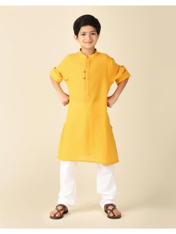 Fabindia - Yellow Cotton Dobby Long Kurta