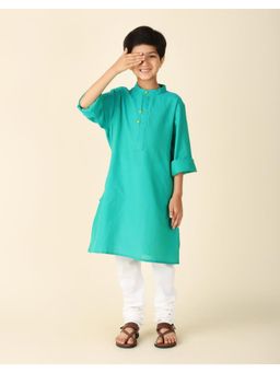 Fabindia - Teal Cotton Dobby Long Kurta