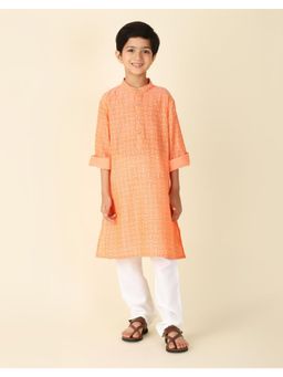 Fabindia - Orange Cotton Printed Long Kurta