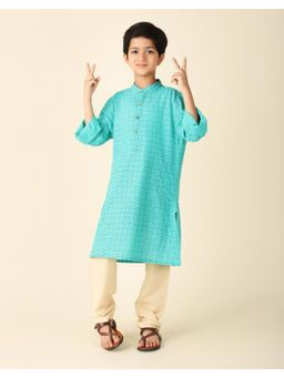 Fabindia - Teal Cotton Printed Long Kurta