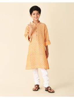 Fabindia - Orange Cotton Printed Long Kurta