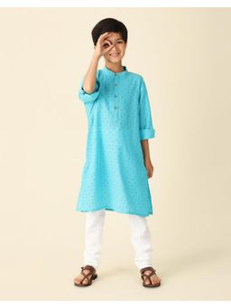 Fabindia - Teal Cotton Printed Long Kurta