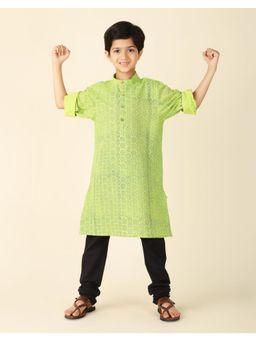 Fabindia - Green Cotton Printed Long Kurta