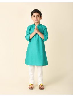 Fabindia - Teal Viscose Blend Checks Long Kurta