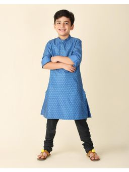 Fabindia - Blue Viscose Silk Printed Long Kurta
