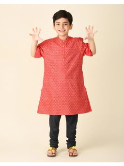 Fabindia - Red Viscose Silk Printed Long Kurta