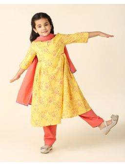 Fabindia - Yellow Cotton Printed Salwar (Set of 3)