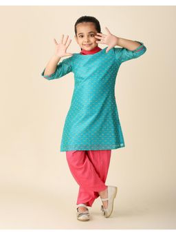 Fabindia - Blue Cotton Silk Printed Salwar (Set of 3)