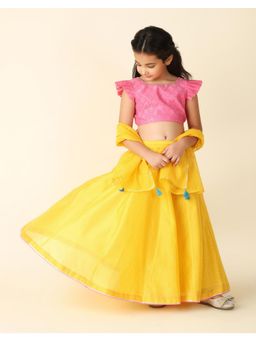 Fabindia - Pink Cotton Silk Blend Solid Lehenga (Set of 3)