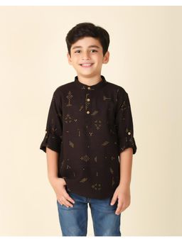 Fabindia - Black Cotton Printed Short Kurta