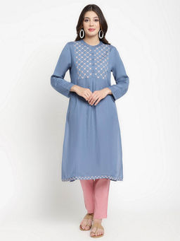 SAVI - Powder Blue Embroidered Kurta