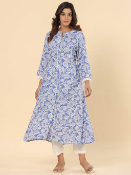 SAVI - Powder Blue Printed Princess Cut Kurta