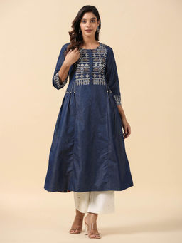 SAVI - Women Dark Blue A-Line Dene signer Kurta