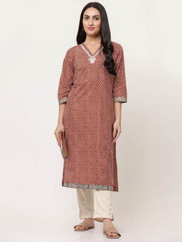 SAVI - Rust Cotton Bagru Printed Straight Kurta