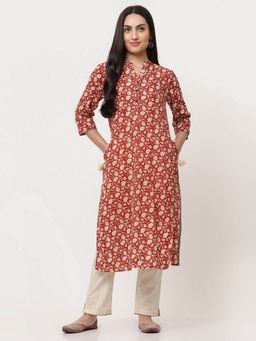 SAVI - Rust Cotton Printed Straight Kurta