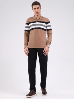 Monte Carlo - Beige Cotton Blend Regular Mid Waist Collar Neck Polo T-Shirt with Trackpant