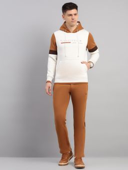 Monte Carlo - Brown Cotton Blend Regular Mid Waist Hooded Hoodie with Trackpant