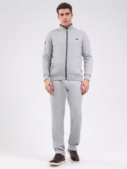 Monte Carlo - Grey Cotton Blend Regular Mid Waist High Neck Jacket with Trackpant