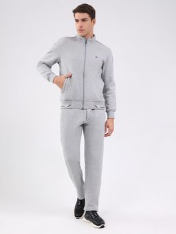 Monte Carlo - Grey Cotton Blend Regular Mid Waist High Neck Jacket with Trackpant