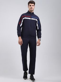 Monte Carlo - Navy Blue Polyester Regular Mid Waist High Neck Jacket with Trackpant