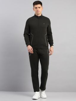 Monte Carlo - Olive Cotton Blend Regular Mid Waist High Neck Jacket with Trackpant