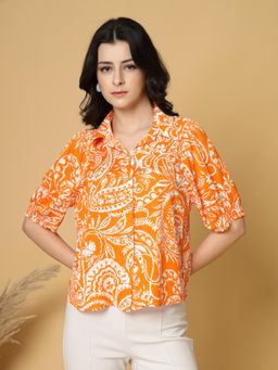Gipsy - Orange Floral Printed Rayon Top