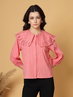 Gipsy - Coral Pink Striped Cotton Top