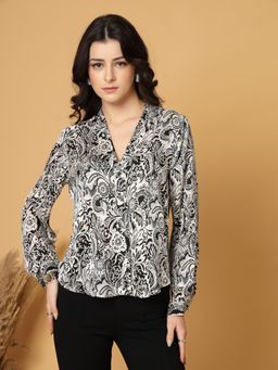 Gipsy - Black Floral Printed V Neck Tunic Top