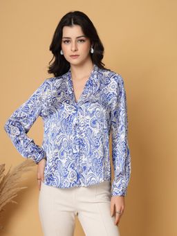 Gipsy - Cobalt Blue Floral Printed V Neck Tunic Top