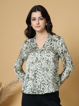 Gipsy - Green Printed V Neck Tunic Top