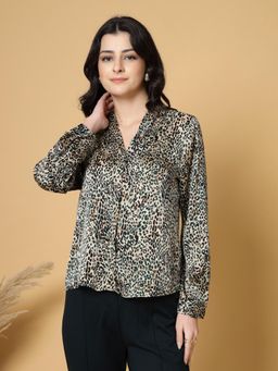Gipsy - Beige Animal Printed V Neck Tunic Top