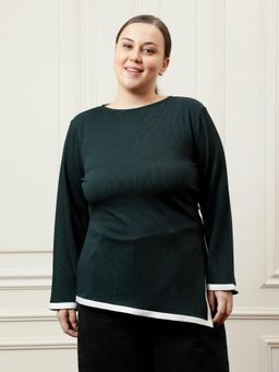 AAREIN - Women Green Asymmetrical White Detailed Top