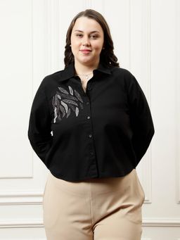 AAREIN - Women Black Cotton Embellished Shirt