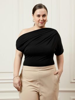 AAREIN - Women Black Asymmetric Drape Top