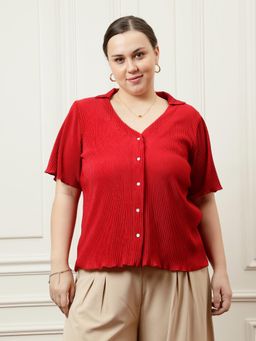 AAREIN - Women Red Pleated Shirt