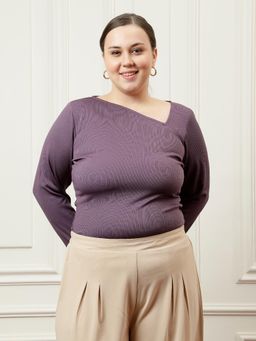 AAREIN - Women Purple Asymmetrical Neck Top